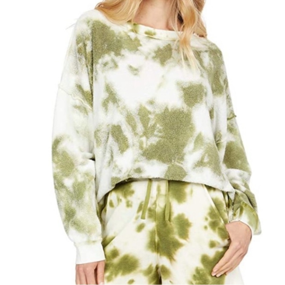 Free People Intimately Kelly Tie Dye Washed Sweatshirt Green‎ Sz S Oversized